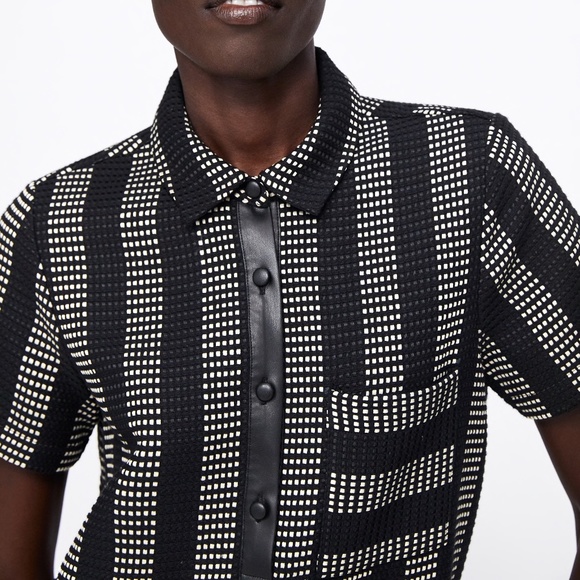 Zara woven striped dress with faux leather pleats - Picture 3 of 9